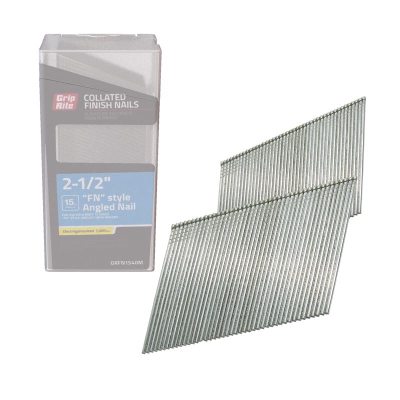 Grip-Rite 2-1/2 in. L X 15 Ga. Angled Strip Electro Galvanized Finish Nails 1000 pk
