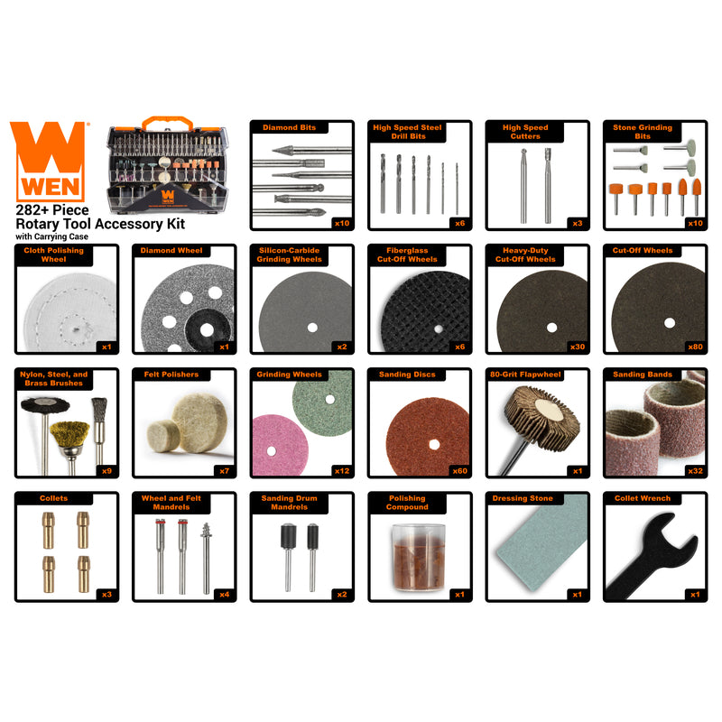 WEN Rotary Tool Accessory Kit 282 pc
