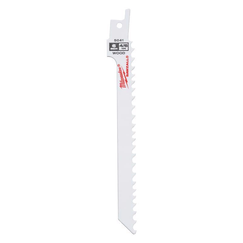 Milwaukee Sawzall 6 in. Bi-Metal Wood cutting Reciprocating Saw Blade 4/6 TPI 5 pk