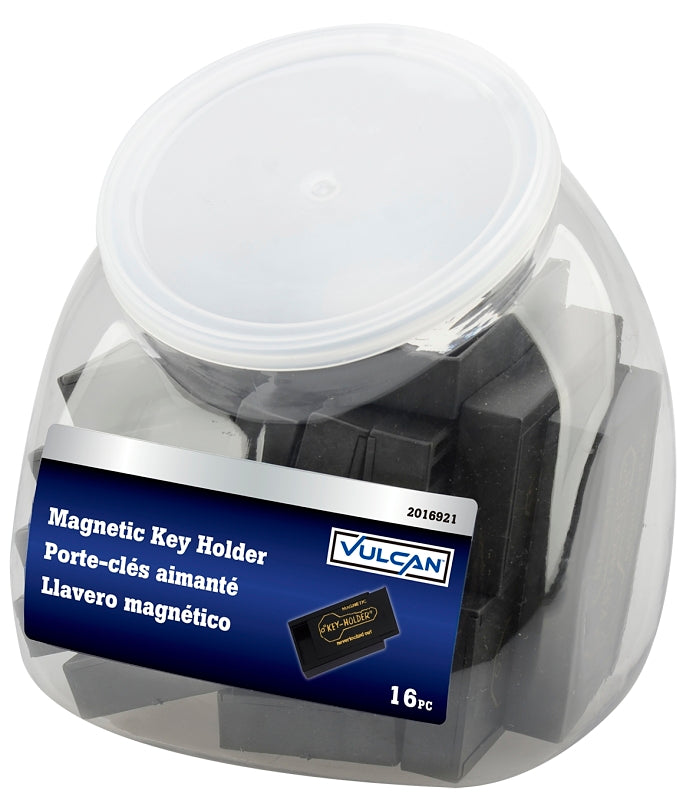Vulcan TSC70121 Magnetic Key Holder, PVC, Black, 1-5/8 in W, 3/8 in H, 3 in D, Pack of 16