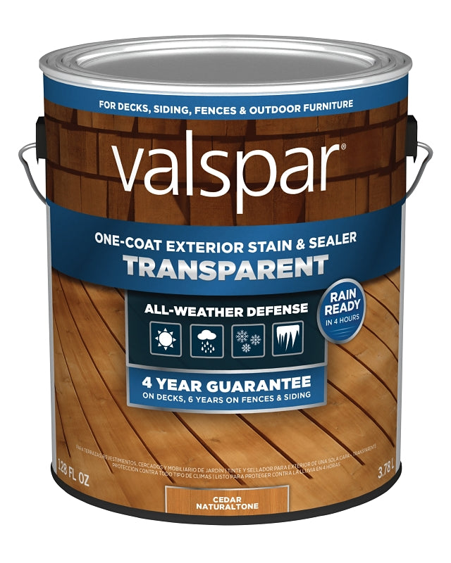 Valspar VL1028075-16 Stain and Sealer, Transparent, Cedar Natural, Liquid, 1 gal, Pack of 4