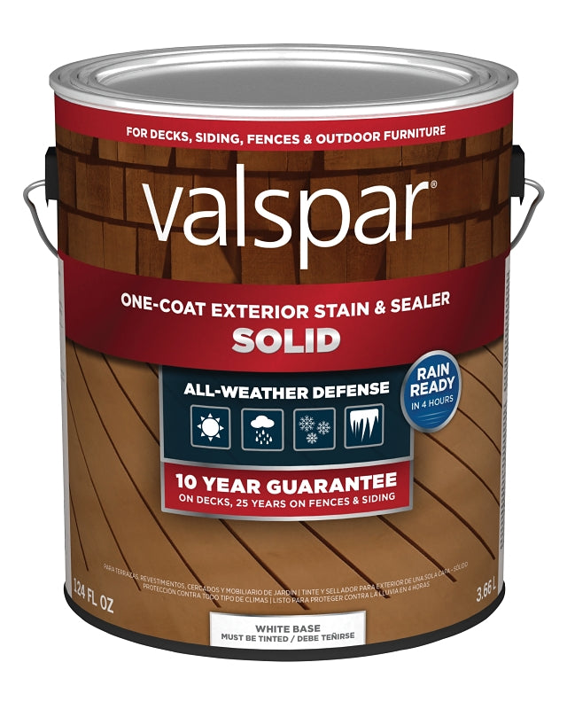 Valspar VL1028089-16 Stain and Sealer, Solid, White Base, Liquid, 1 gal, Pack of 4