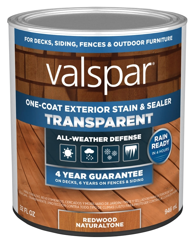 Valspar VL1028080-14 Stain and Sealer, Transparent, Red Natural, Liquid, 1 qt