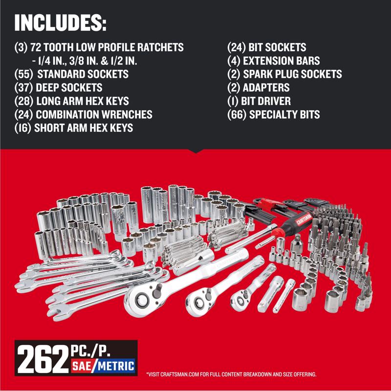 Craftsman Versastack 1/4, 3/8 and 1/2 in. drive Metric and SAE Mechanic's Tool Set 262 pc