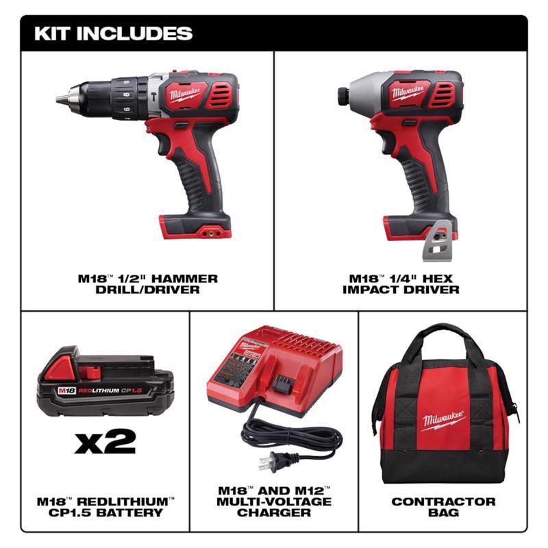 Milwaukee M18 Cordless Brushed 2 Tool Combo Kit