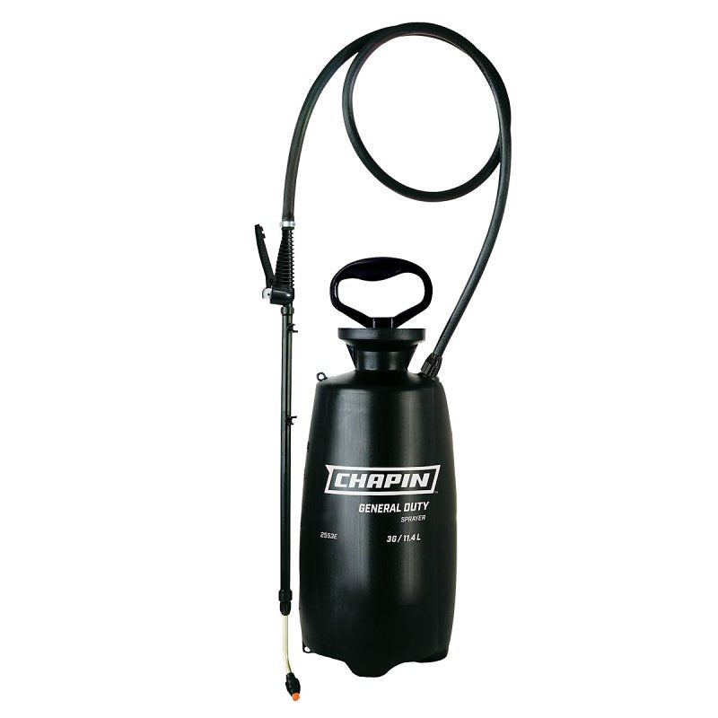 Chapin 2553E Chemical Sprayer, 3 gal Tank, Poly Tank, 60 in L Hose, Black