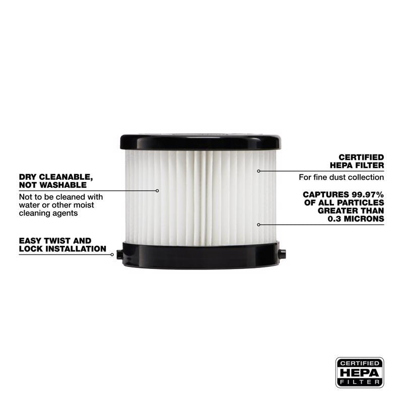 Milwaukee 3.75 in. L X 3.75 in. W HEPA Filter 2 pc