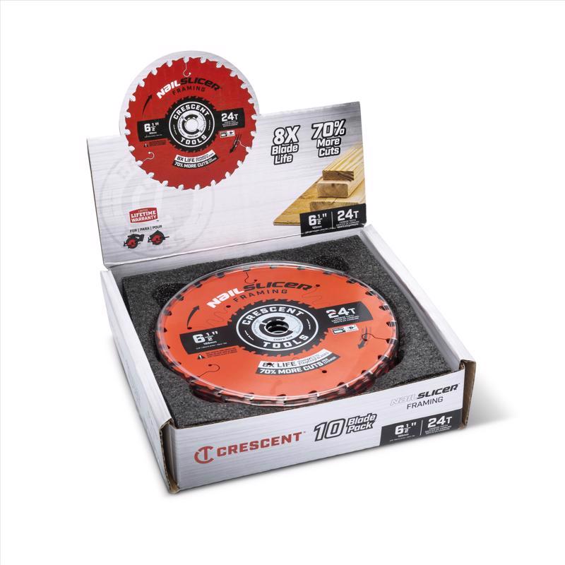 Crescent NailSlicer 6-1/2 in. D X 5/8 in. Framing Carbide Circular Saw Blade 24 teeth 10 pk, Pack of 10