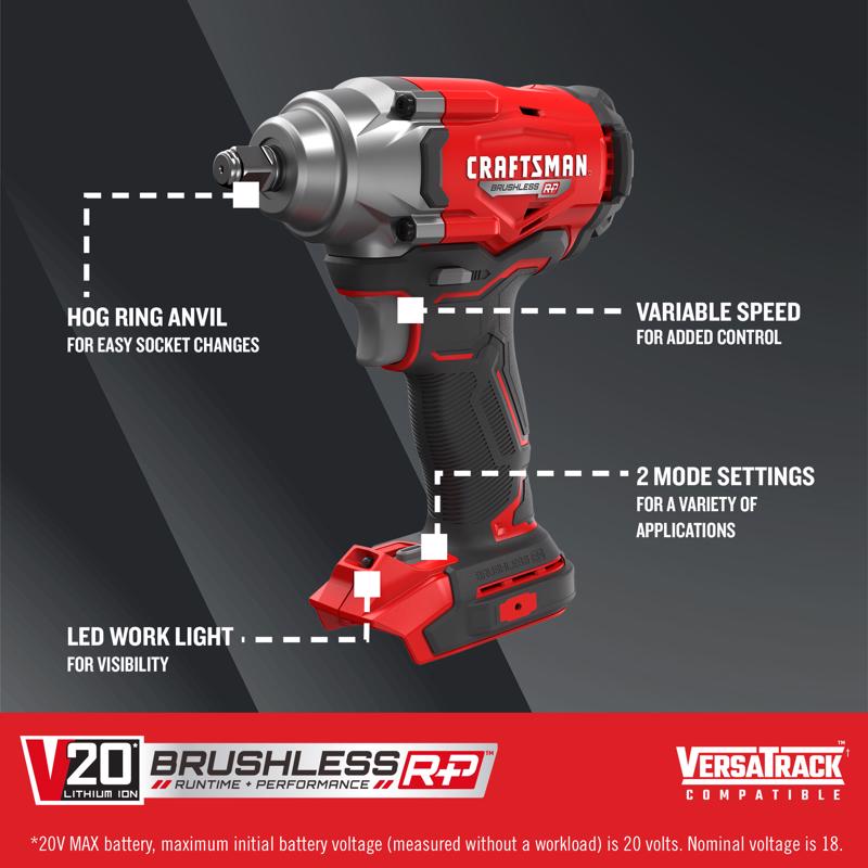 Craftsman V20 1/2 in. Cordless Brushless Impact Wrench Tool Only