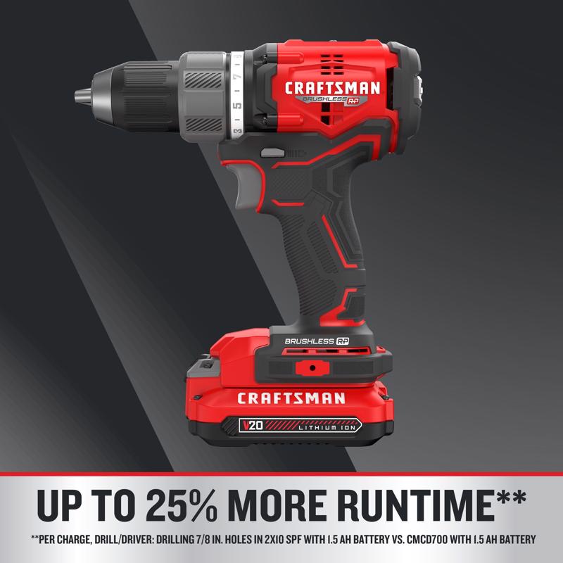 Craftsman V20 BRUSHLESS RP 1/2 in. Brushless Cordless Drill/Driver Kit (Battery)