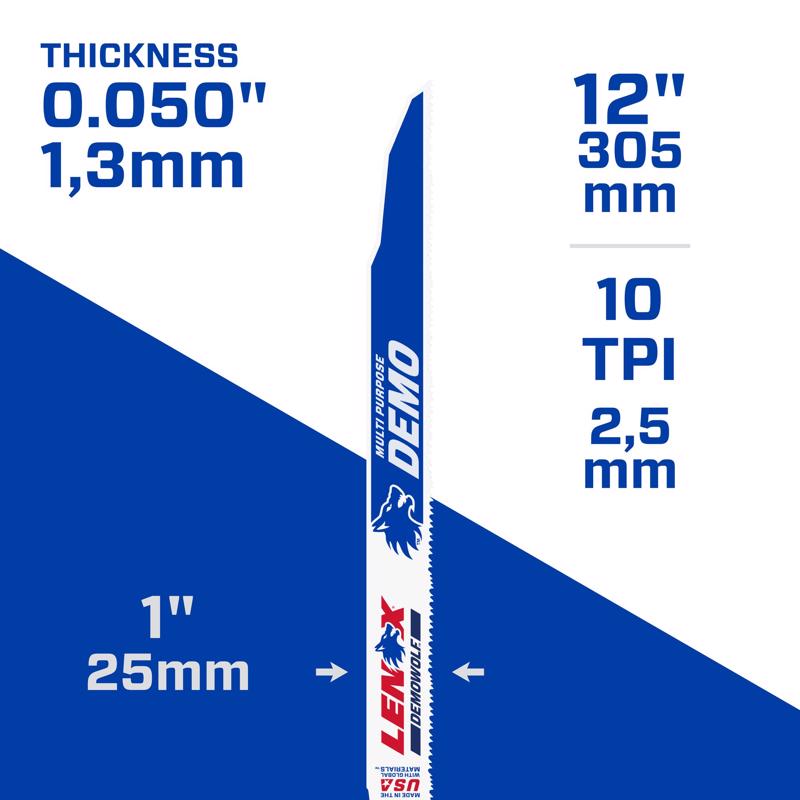 Lenox DEMOWOLF 12 in. Bi-Metal WAVE EDGE Reciprocating Saw Blade 10 TPI 5 pk