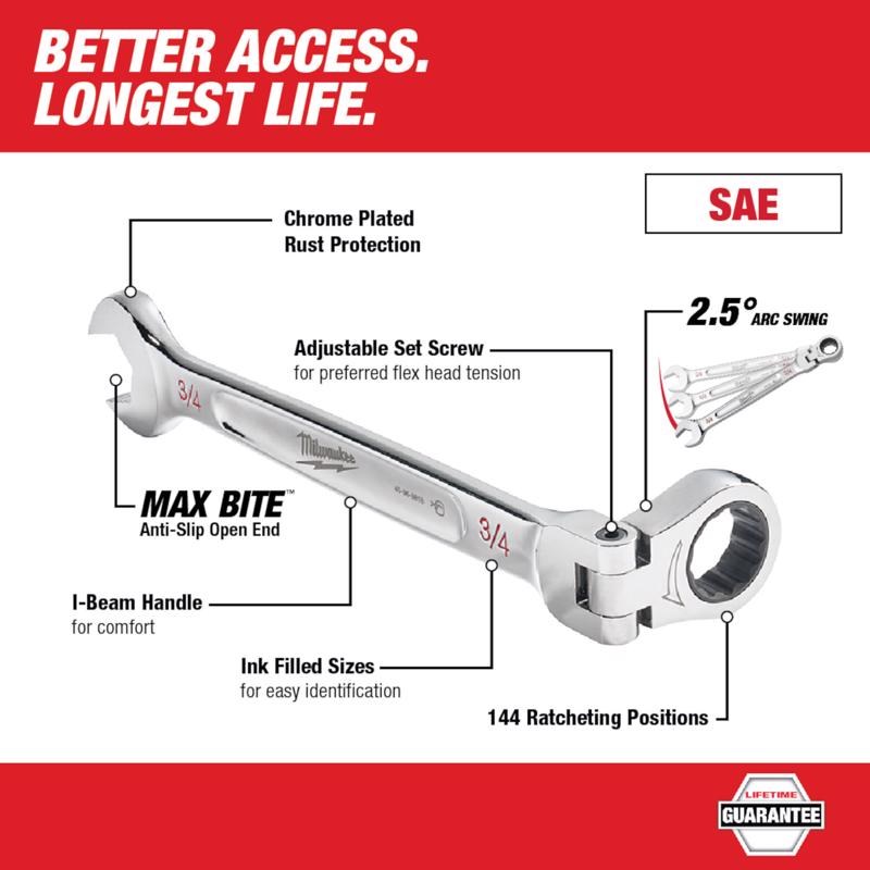 Milwaukee 3/4 in. X 3/4 in. 12 Point SAE Flex Head Combination Wrench 10.14 in. L 1 pc
