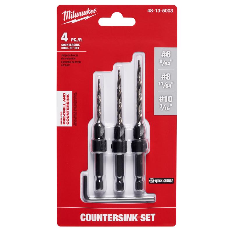 Milwaukee 0.3 in. L High Speed Steel Drill and Countersink Set Quick-Change Hex Shank 3 pc