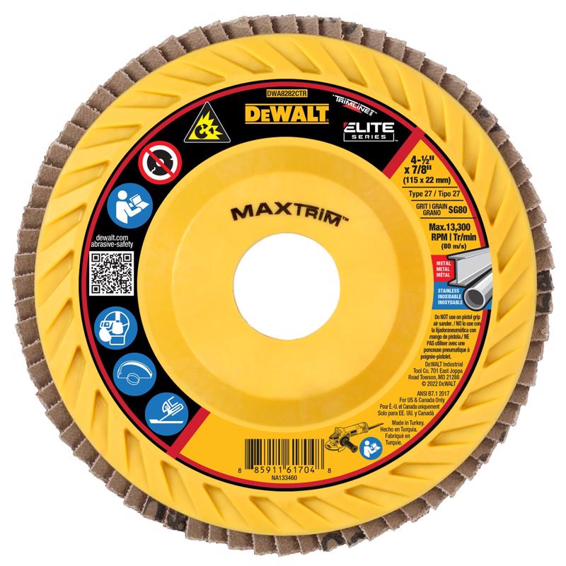 DeWalt MaxTrim 4-1/2 in. D X 7/8 in. Ceramic Trim Flap Disc 80 Grit 1 pk