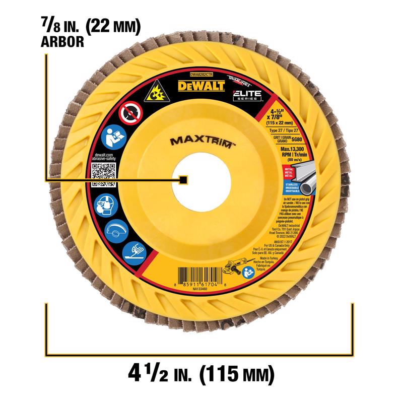 DeWalt MaxTrim 4-1/2 in. D X 7/8 in. Ceramic Trim Flap Disc 80 Grit 1 pk