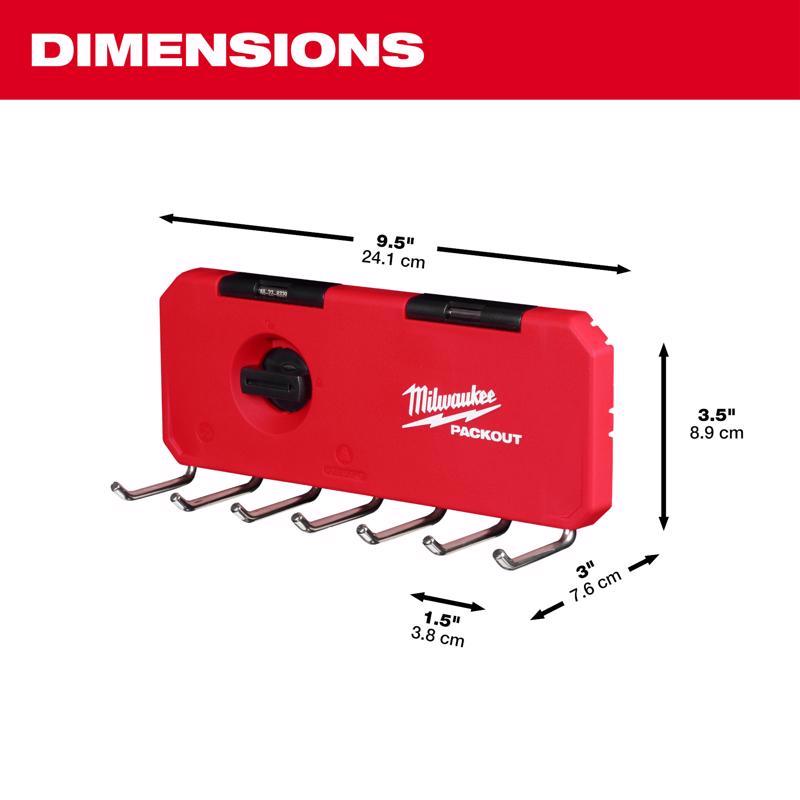 Milwaukee Packout Shop Storage Medium Black/Red Plastic 9.5 in. L Hook Rack 25 lb 1 pk