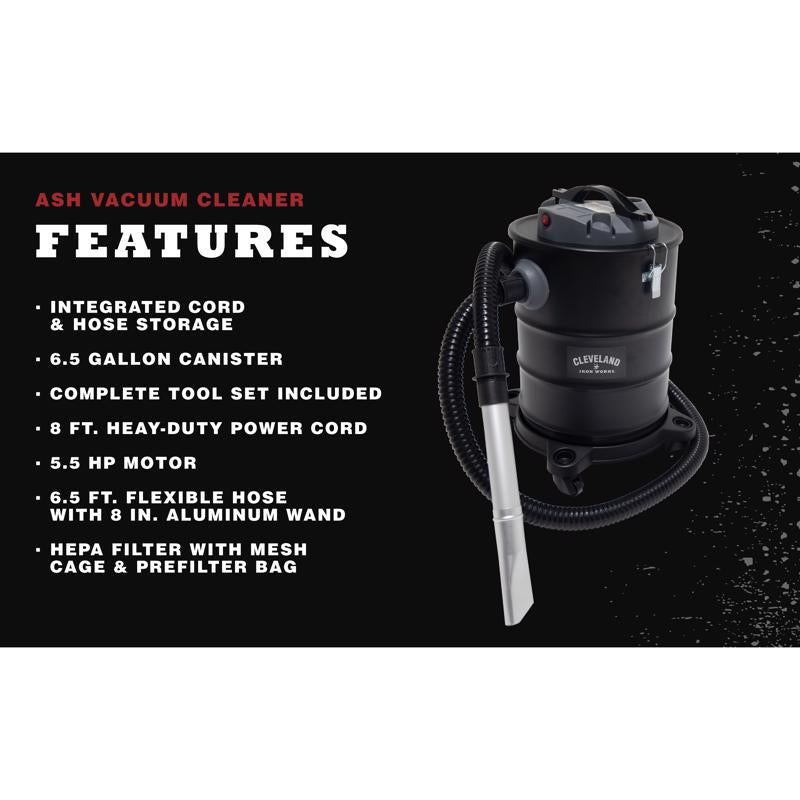 Cleveland Iron Works AV65GALB 6.5 gal Corded Ash Vacuum 110 V 5.5 HP
