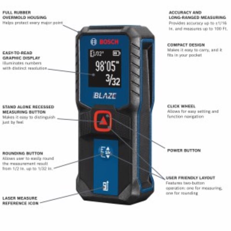Blaze Laser Measure 100 ft. Black/Blue 1 pc, Pack of 2