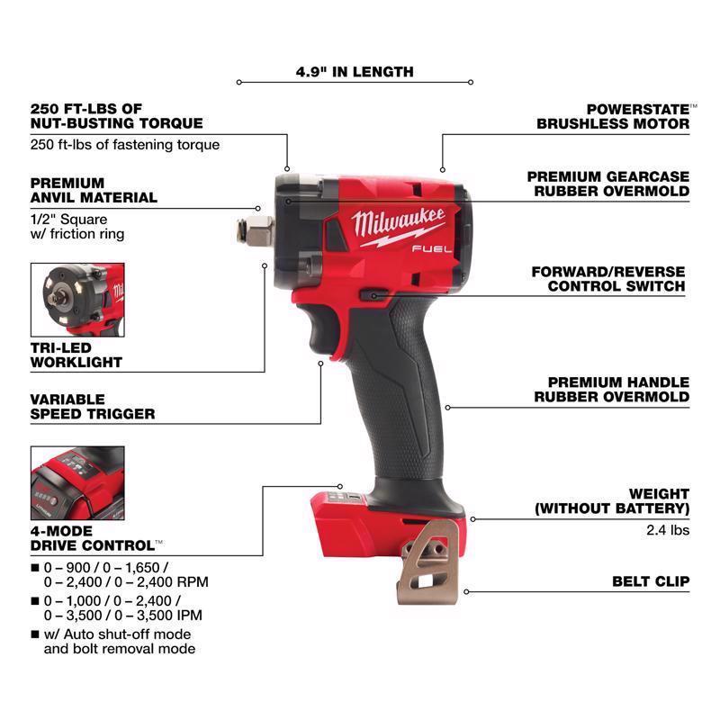 Milwaukee M18 FUEL 1/2 in. Cordless Brushless Impact Wrench Tool Only