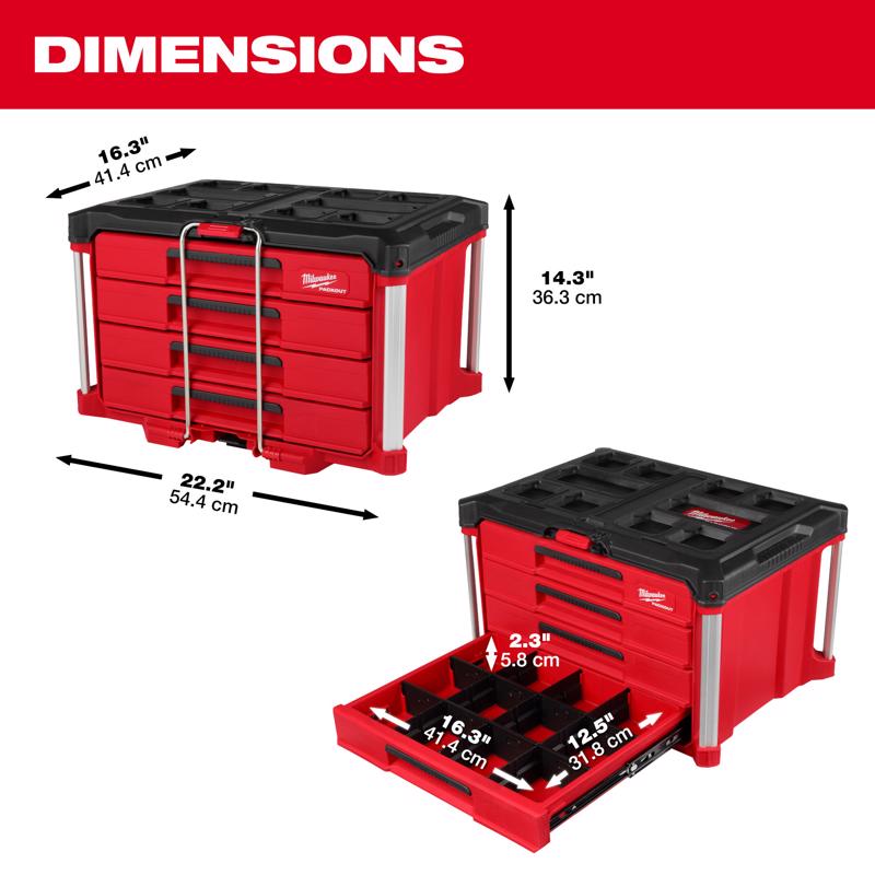 Milwaukee PACKOUT 22 in. Modular 4-Drawer Tool Box Black/Red