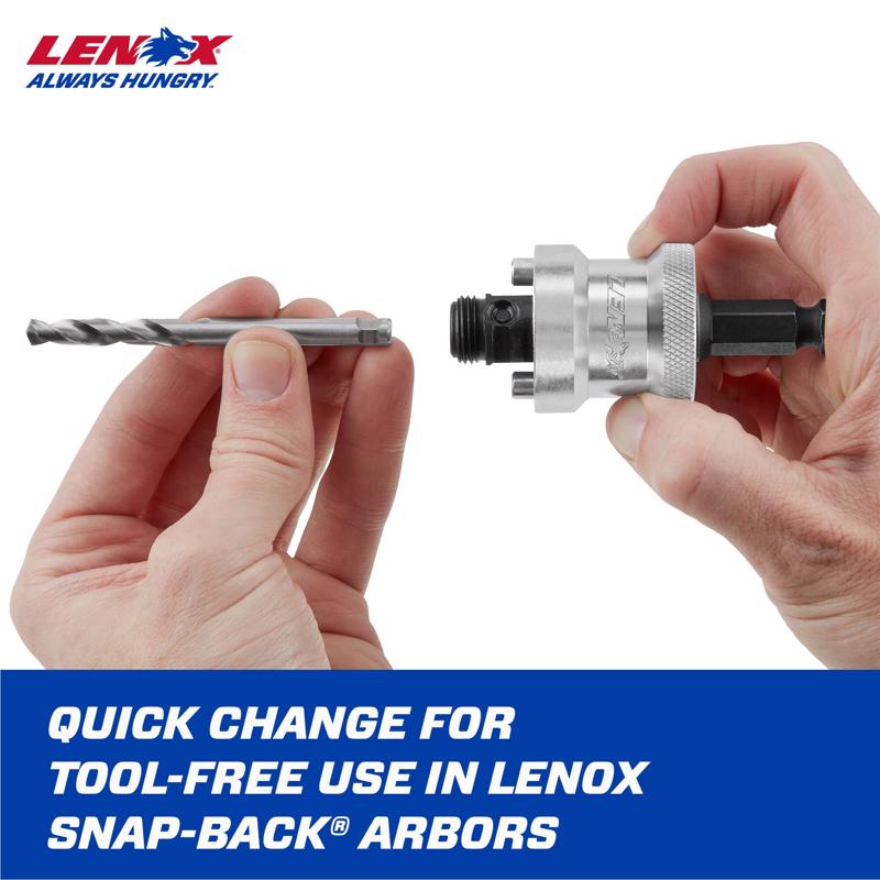 Lenox 108 mm Carbide Tipped 4-1/4 in. L X 1/4 in. D Hole Saw Pilot Bit Arbor Included