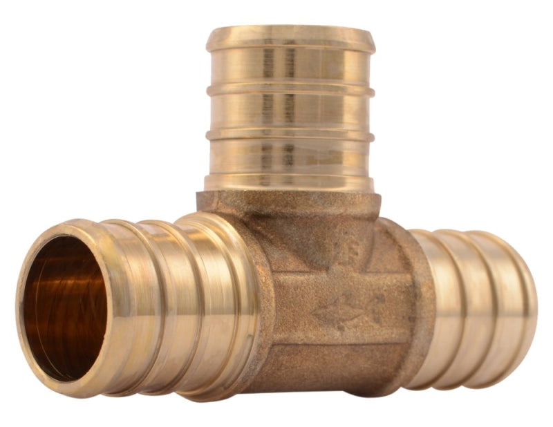 SharkBite UC370LFA10 Pipe Tee, 3/4 in, Barb x Crimp, PEX-A, PEX-B, Brass, 33 to 200 psi Pressure