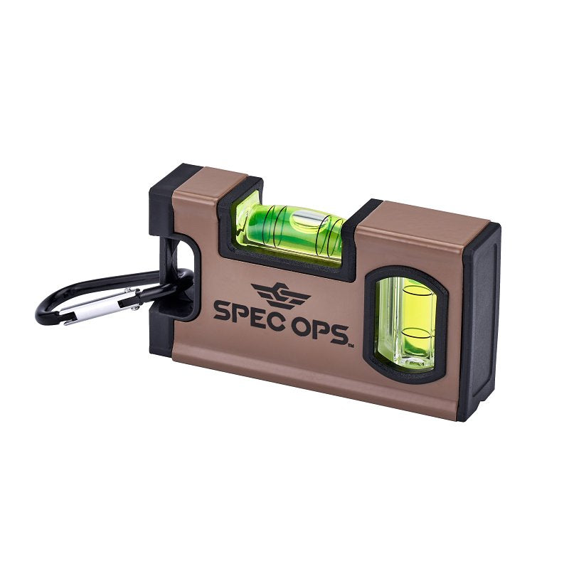 Spec Ops SPEC-PLEVEL Magnetic Pocket Level, 4 in L, 2-Vial, Magnetic, Aluminum, Black/Flat Dark Earth