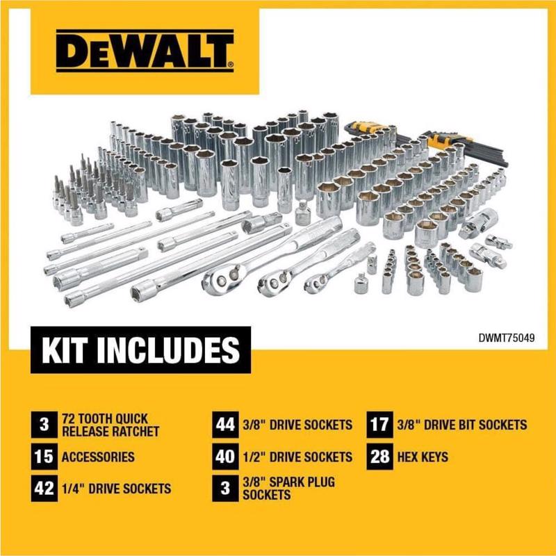 DeWalt 1/4 & 3/8 & 1/2 in. drive Metric/SAE Mechanic's Tool Set 192 pc