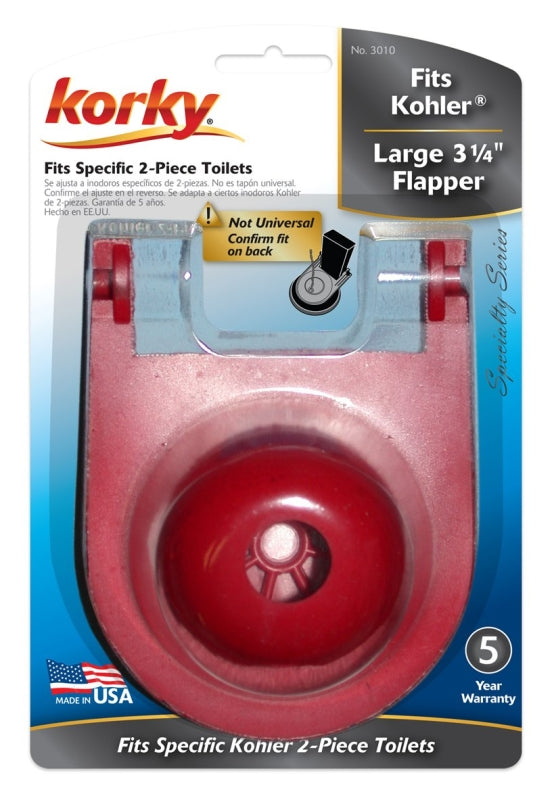 Korky 3010BP Toilet Flapper, Specifications: 3 in Valve Open, Rubber, Red