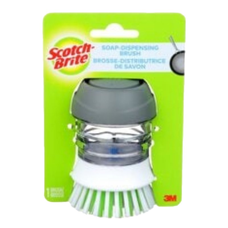 Scotch-Brite 495 Soap Dispensing Brush, 4 in W Brush, 6 in L, Plastic Handle, Blue/White