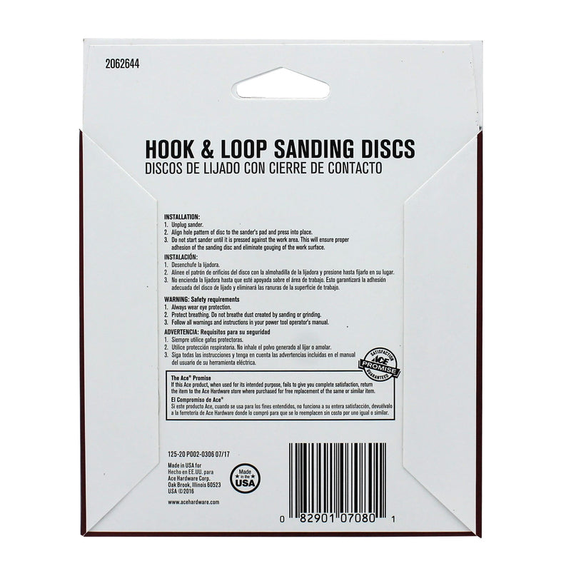 Ace 5 in. Aluminum Oxide Hook and Loop Sanding Disc 120 Grit Fine 15 pk