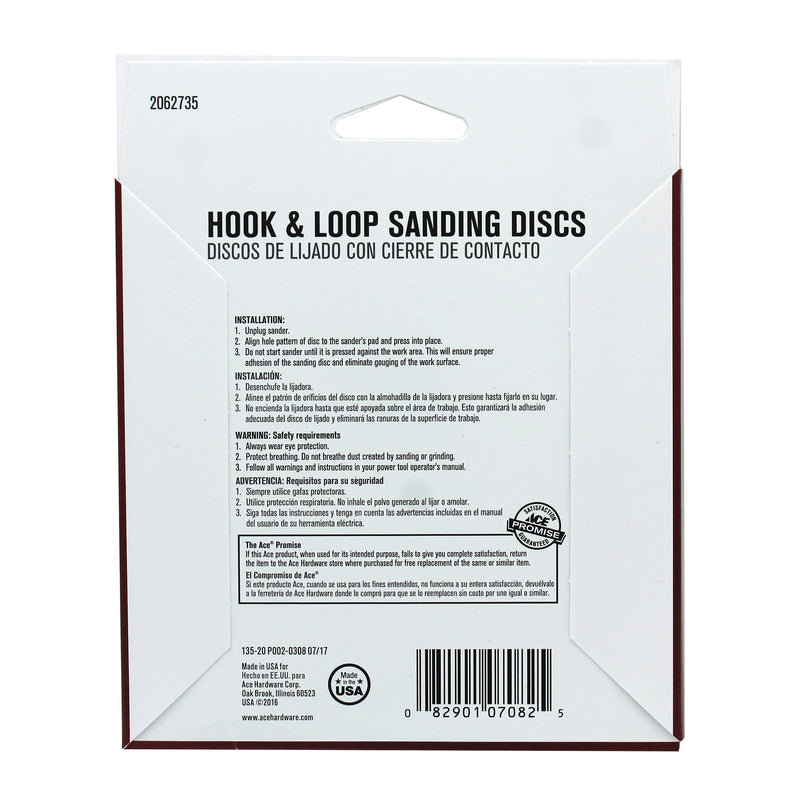Ace 5 in. Aluminum Oxide Hook and Loop Sanding Disc 60 Grit Coarse 15 pk