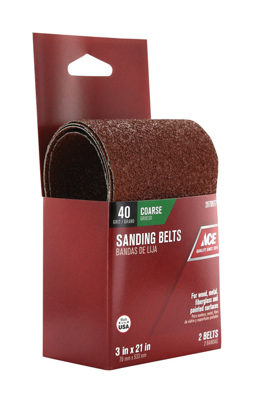 Ace 21 in. L X 3 in. W Aluminum Oxide Sanding Belt 40 Grit Extra Coarse 2 pc