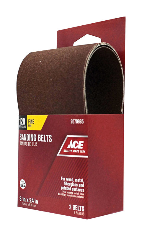 Ace 24 in. L X 3 in. W Aluminum Oxide Sanding Belt 120 Grit Fine 2 pc