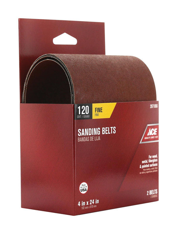 Ace 24 in. L X 4 in. W Aluminum Oxide Sanding Belt 120 Grit Fine 2 pc
