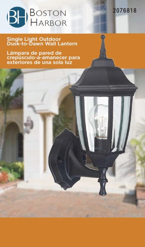 Boston Harbor DTDB Dusk-to-Dawn Wall Lantern, 60 W, CFL, Aluminum, Black