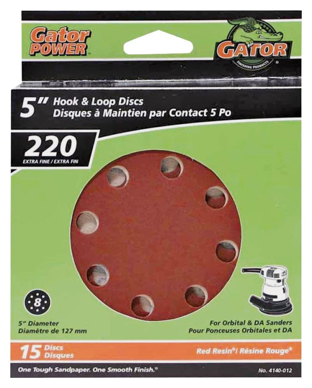 Gator 4140-012 Sanding Disc, 5 in Dia, 220 Grit, Extra Fine, Aluminum Oxide Abrasive