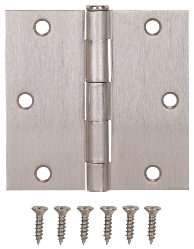 ProSource 20338SNX Square Corner Door Hinge, 3-5/8 in H Door Leaf, 1-1/2 in W Door Leaf, 2.2 mm Thick Door Leaf, Steel