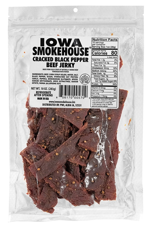 Iowa Smokehouse IS-10JP Beef Jerky, Cracked Black Pepper, 10 oz, Pack, Pack of 6