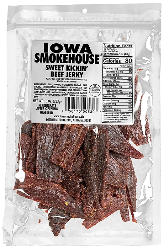 Iowa Smokehouse IS-10JSK Beef Jerky, Sweet Kickin, 10 oz, Pouch, Pack of 6