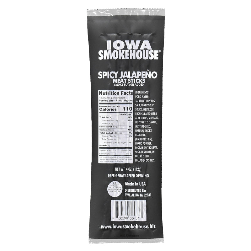 Iowa Smokehouse IS-4CSSP Meat Snack, Stick, Spicy Jalapeno, 4 oz Pack, Pack of 12