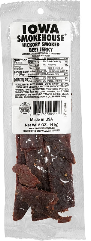 Iowa Smokehouse IS-5JH Beef Jerky, Hickory Smoked, 5 oz, Pack of 12