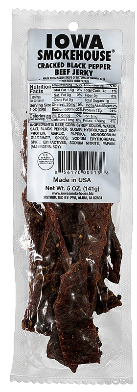 Iowa Smokehouse IS-5JP Beef Jerky, Cracked Black Pepper, 5 oz, Pack, Pack of 12