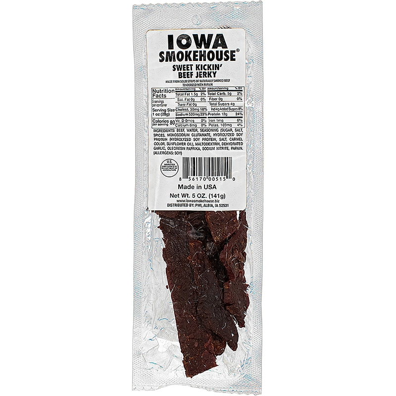 Iowa Smokehouse IS-5JSK Beef Jerky, Sweet Kickin, 5 oz, Pack, Pack of 12