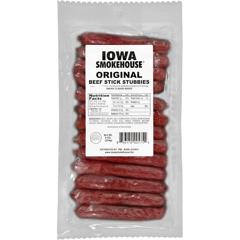 Iowa Smokehouse IS-8BSTO Beef Stick Stubbies, Original, 8 oz, Pack, Pack of 12