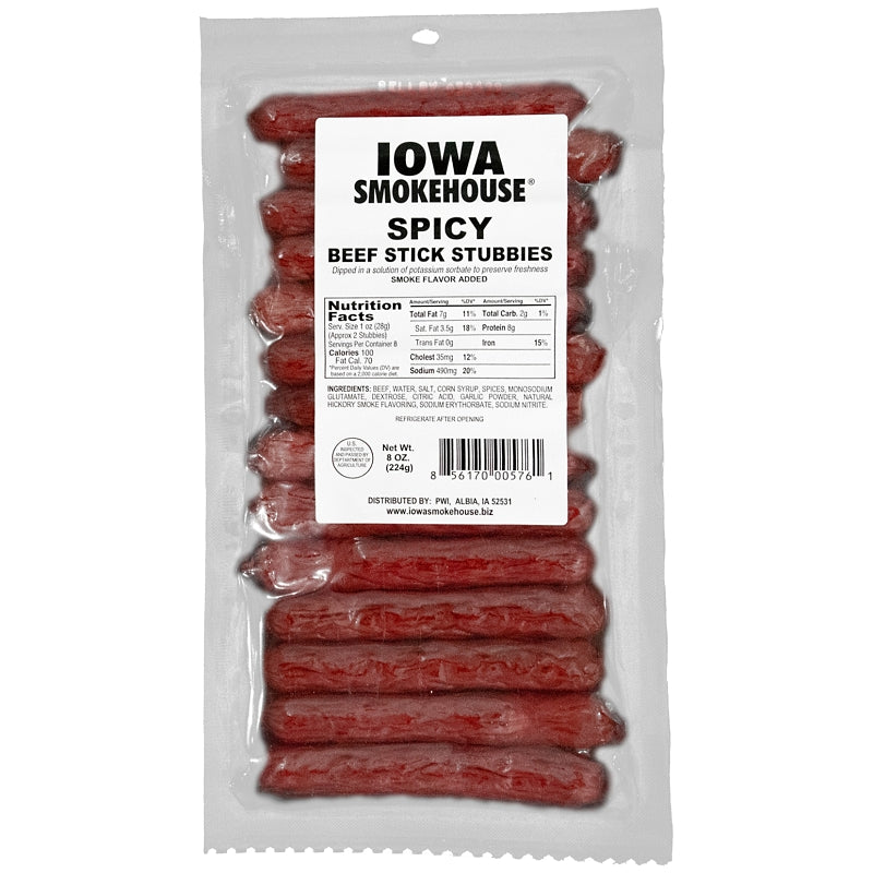 Iowa Smokehouse IS-8BSTS Beef Stick Stubbies, Spicy, 8 oz, Pack, Pack of 12