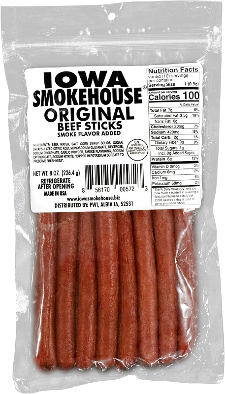 Iowa Smokehouse is-bso12 Beef Snacks, Stick, Original, 8 oz, Pack of 12