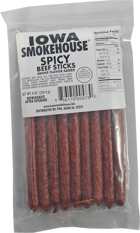 Iowa Smokehouse is-bss12 Beef Snacks, Stick, Spicy, 8 oz, Pack of 12