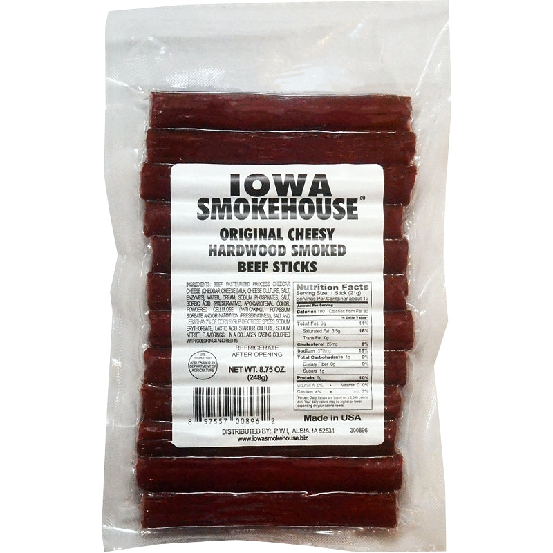 Iowa Smokehouse IS-HSCO Beef Snack, Stick, Original, 8.75 oz, Pack of 12