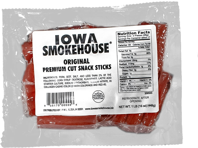 Iowa Smokehouse is-pco Premium Cut Snack Stick, Original, 16 oz, Pack of 12